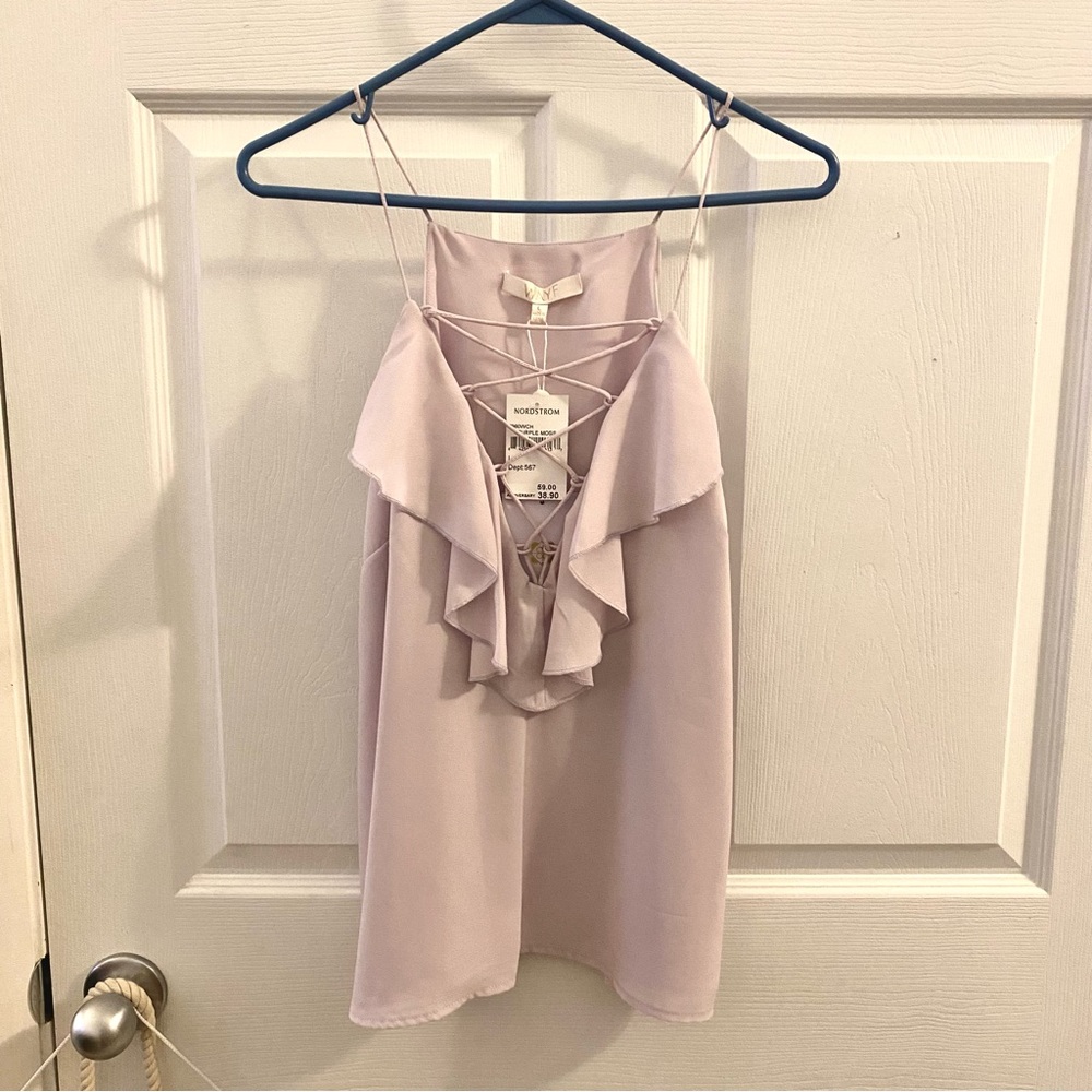 NWT WAYF Lace Up Ruffle Cami in Purple Moss Size L